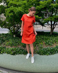 Oranges Leinenkleid mit Bootsausschnitt - Produktbild 1